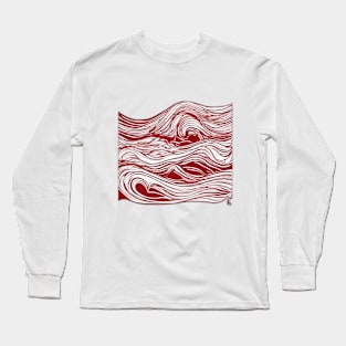 Red and White Abstract Wave Art No. 538 Long Sleeve T-Shirt